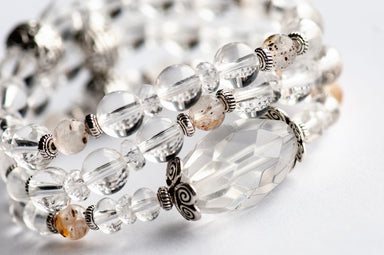 Crystal quartz bracelet with biotite gemstone beads handmade in Canada