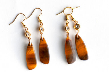 Handcrafted Tiger's Eye earrings with gold-plated stainless steel accents