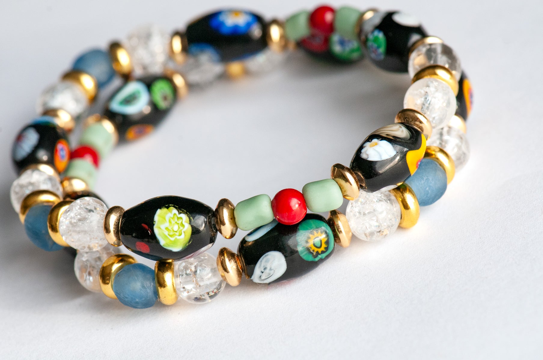Voyage to Venice - Handmade bracelet set with Kyanite, Quartz, Garnet, and recycled glass beads