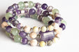 February birthstone bracelet Amethyst with Butter Jasper and Serpentine New Jade in purple and green