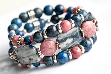 Navy blue Dumortierite and Pink Rhodonite bracelet set
