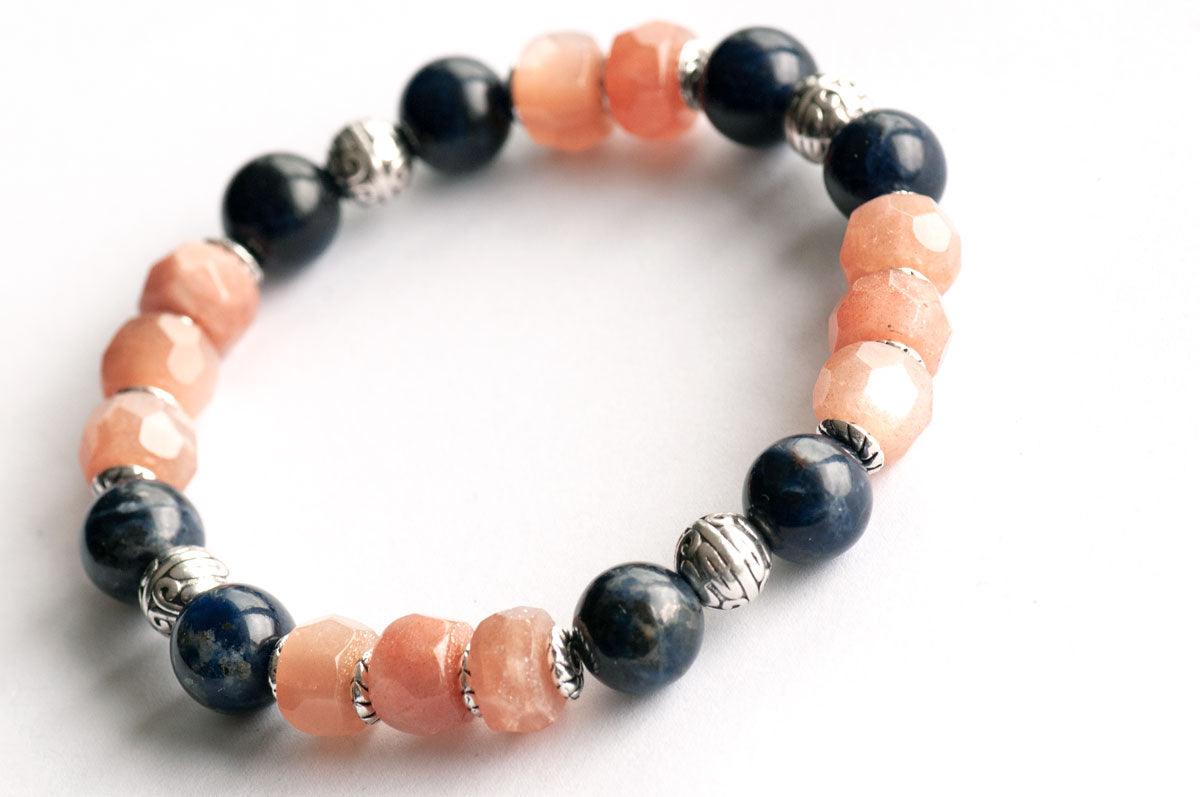 Handmade gemstone bracelet sunstone and sodalite