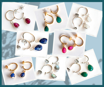 Bezeled Gemstone Hoop Earrings