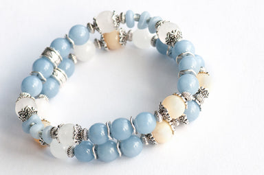 Snow Angel bracelet set with AA Yellow Opal and Angelite beads