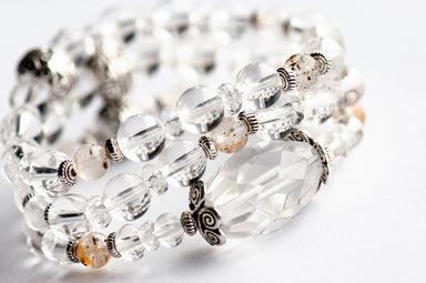 April birthstone bracelet with quartz crystals and biotite gemstones