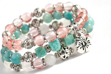 Amazonite, Jade, and cherry quartz summer bracelet stack