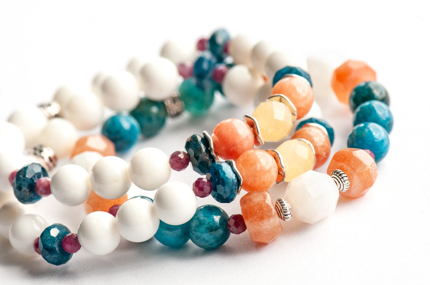 Fierce Radiance - Apatite, Sunstone, & Tourmaline Bracelet Set - Fierce Lynx Designs