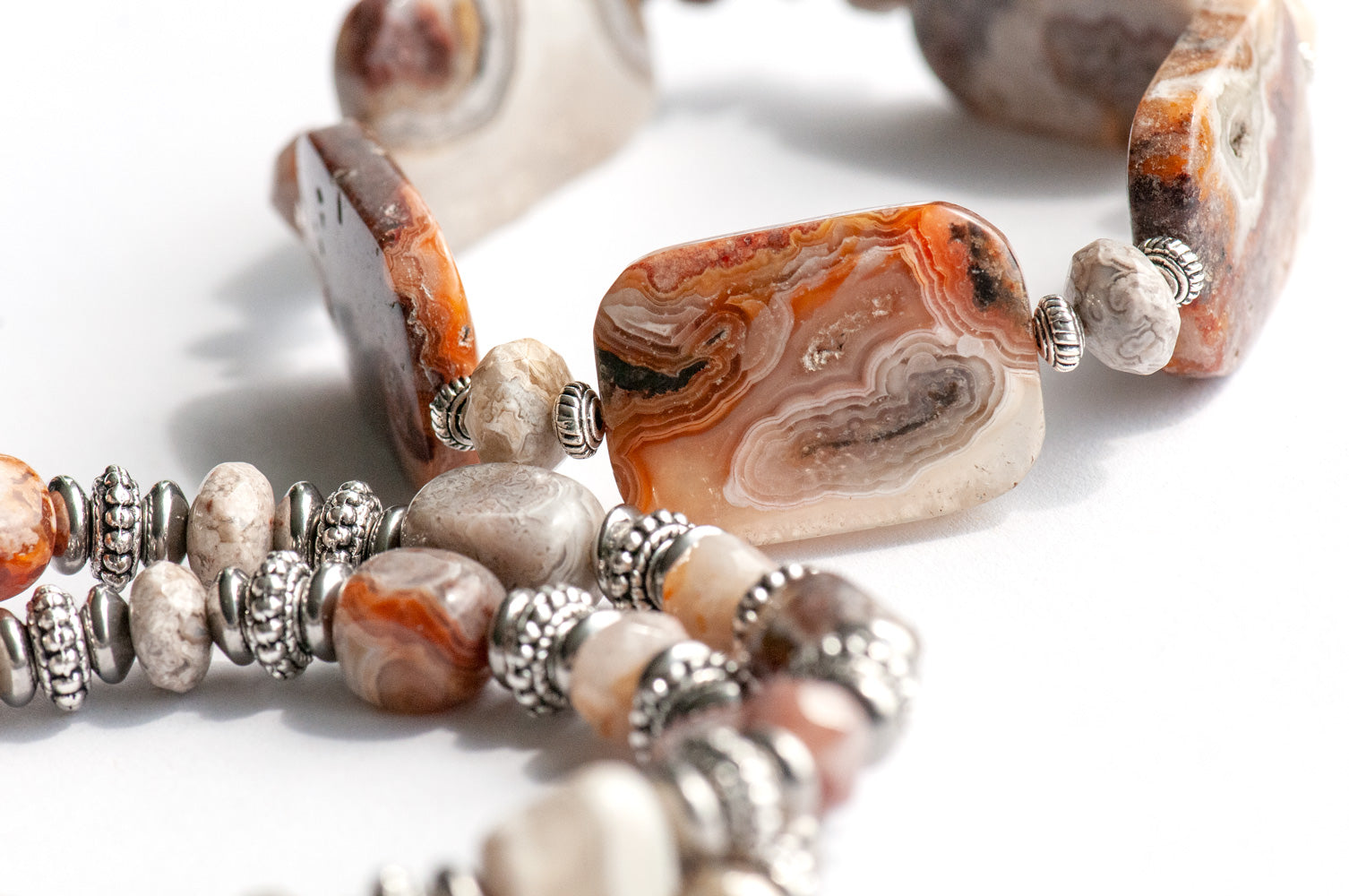 Laguna Agate bracelet set with silver accents handmade in New Brunswick, Canada