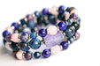 Handmade three bracelet set of natural gemstones in pink, purple, and navy blue