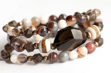Handmade smokey Quartz and Botswana Agate Bracelet set celebrating Canada's Boreal Forest