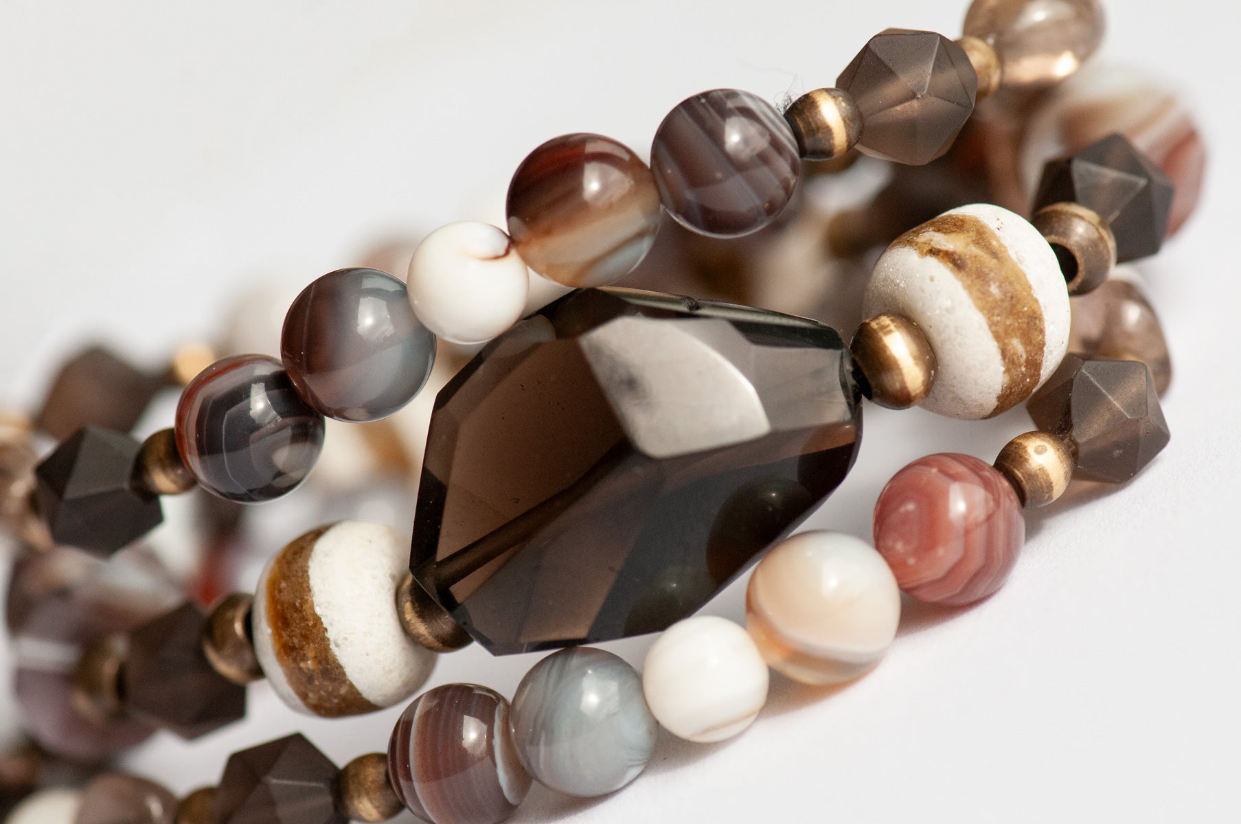 Handmade smokey Quartz and Botswana Agate Bracelet set celebrating Canada's Boreal Forest