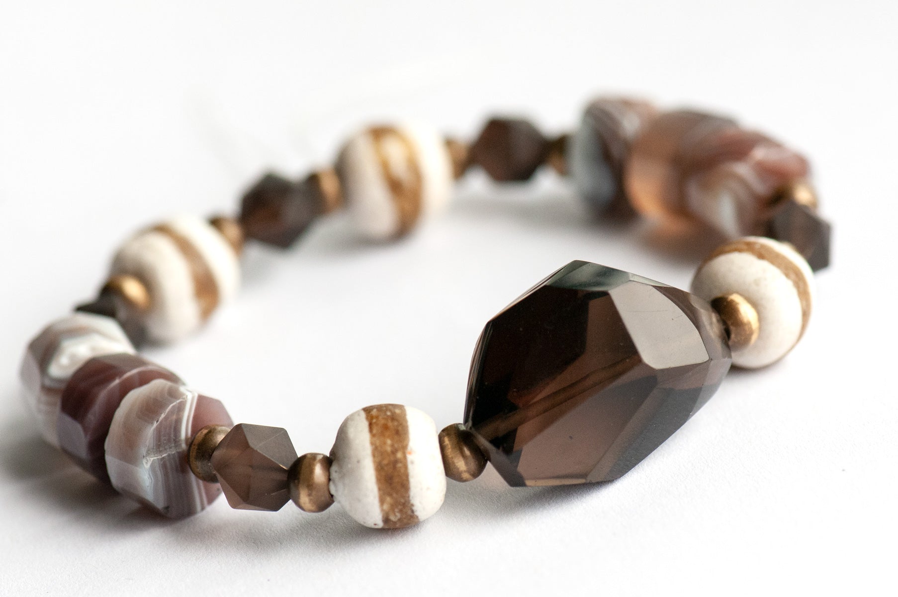 Handmade smokey Quartz and Botswana Agate Bracelet set celebrating Canada's Boreal Forest