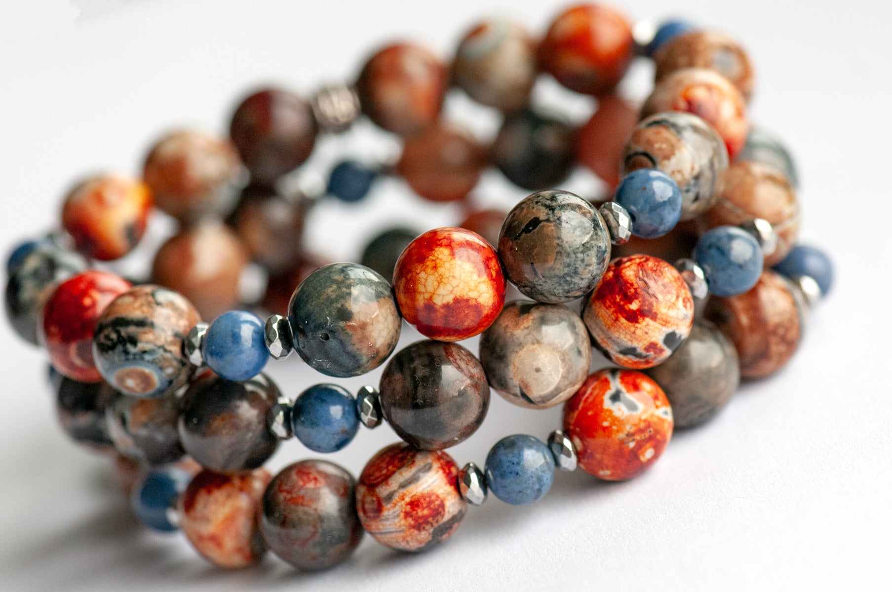 Single upgrade bracelets in cellar agate and dumortierite 