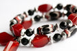 Handmade bracelet set with Carnelian, black onyx, spinel and Java glass beads