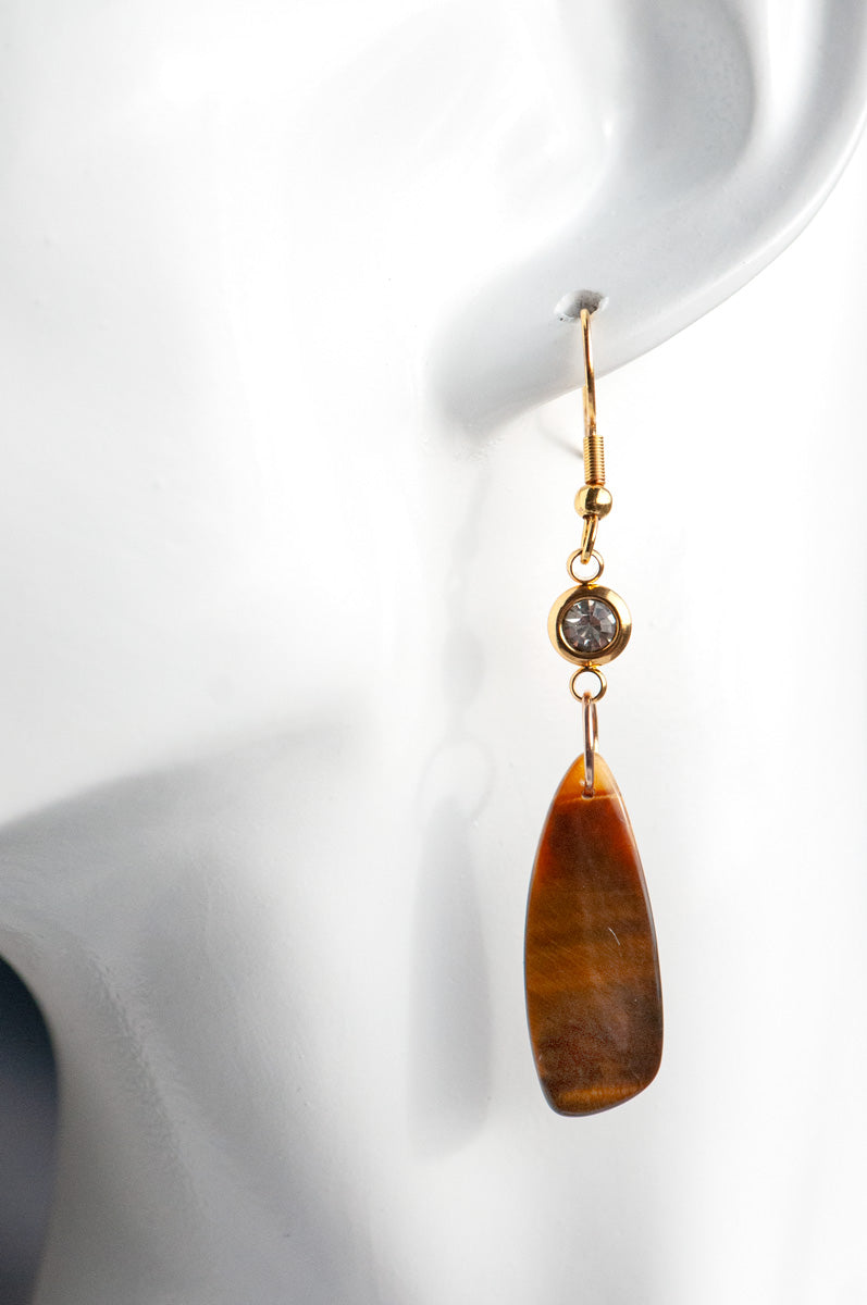 Handcrafted Tiger's Eye earrings with gold-plated stainless steel accents