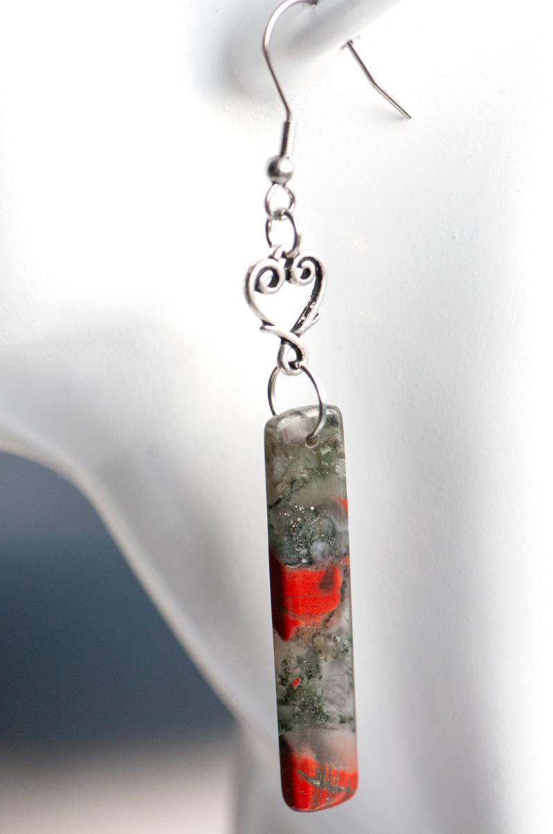 African Bloodstone drop earrings handmade in NB Canada Alternate March Birthstone