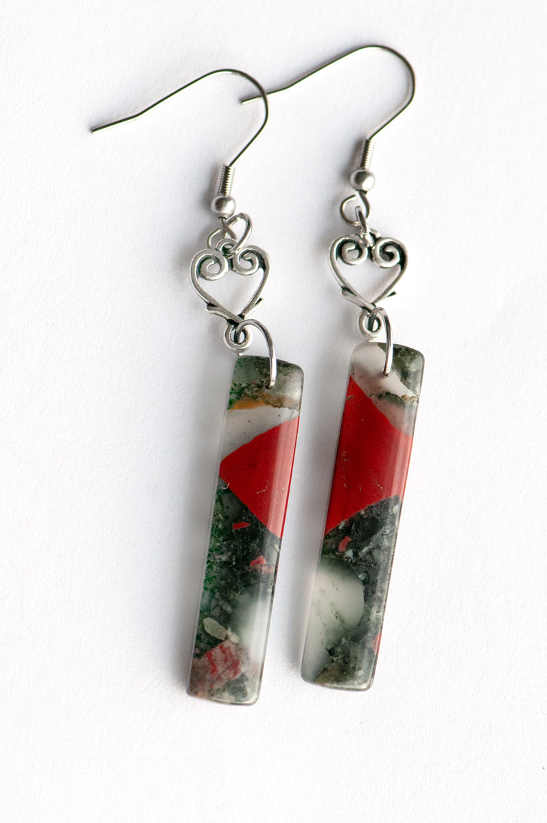 African Bloodstone drop earrings handmade in NB Canada Alternate March Birthstone