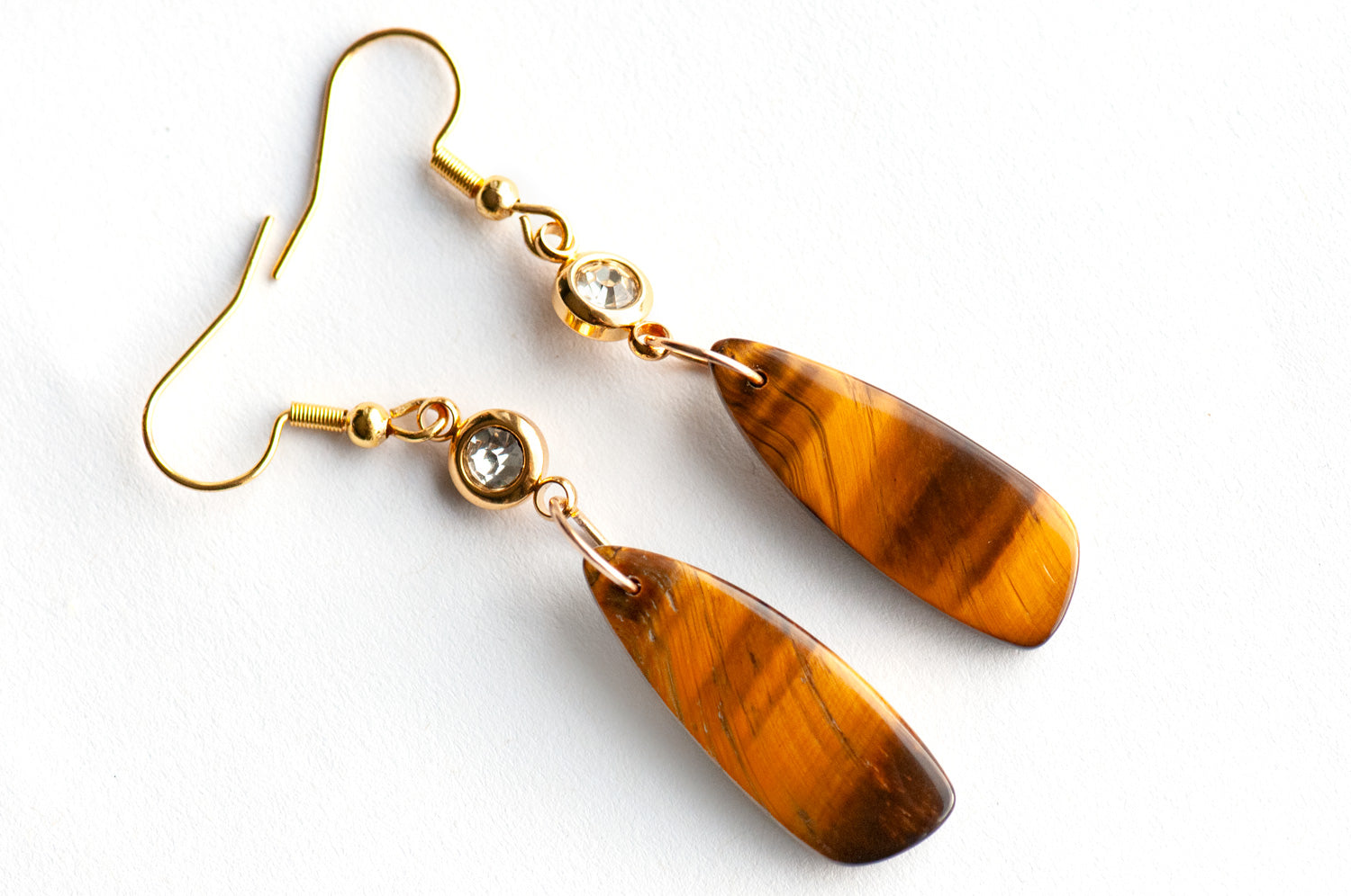 Handcrafted Tiger's Eye earrings with gold-plated stainless steel accents