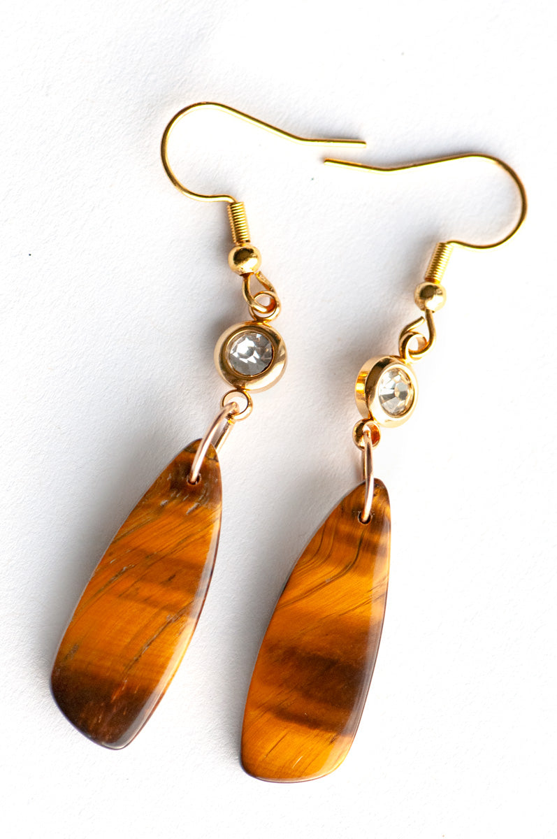 Handcrafted Tiger's Eye earrings with gold-plated stainless steel accents