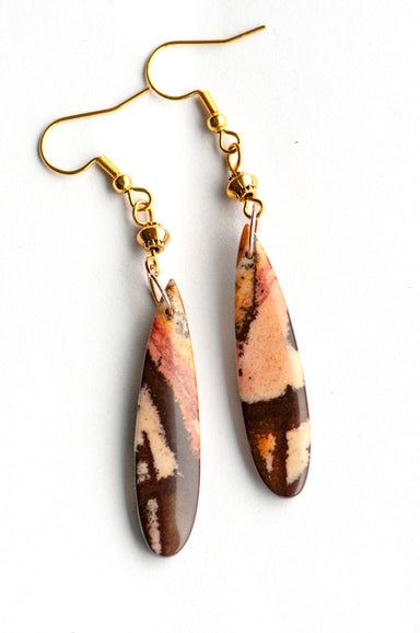 Australian Outback Jasper drop earrings with gold-plated stainless steel hooks handmade in canada