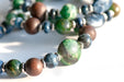 Handmade three bracelet set with Dumortierite, verdite, green mica, and olive wood, ethically sourced