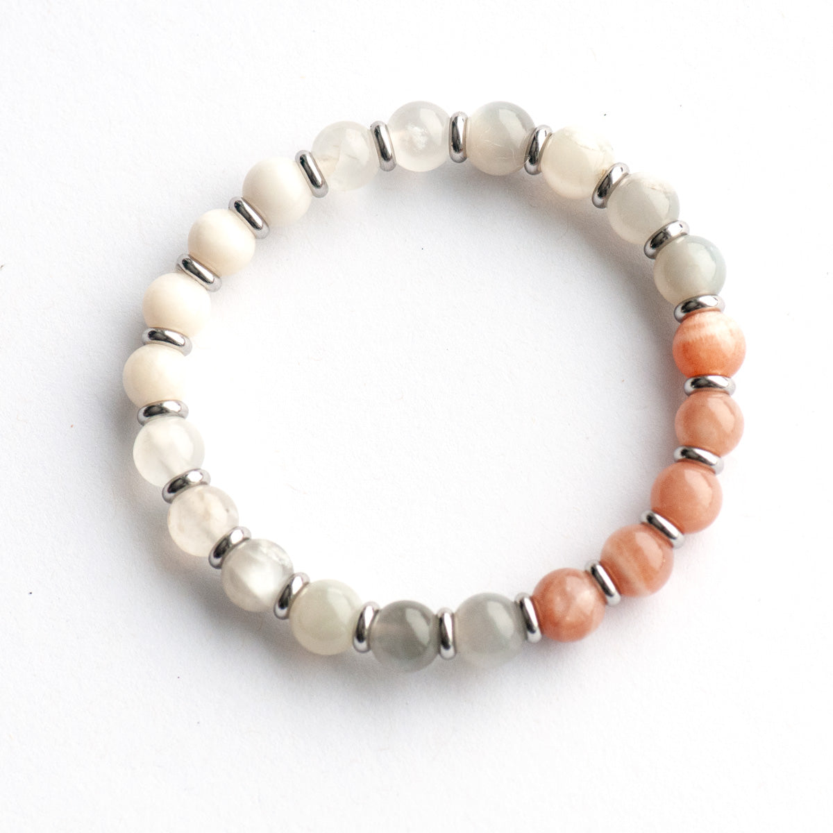 Grade A Rainbow Moonstone crystal healing bracelet handmade in New Brunswick Canada