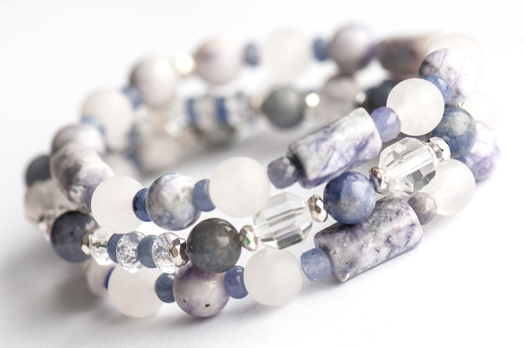 Tanzanite, Crystal Quartz, and Tiffany Jasper bracelet set handmade in New Brunswick Canada