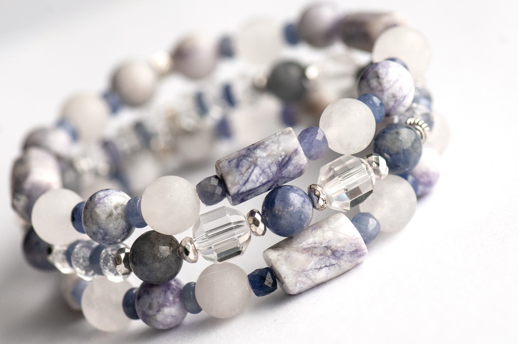 Tanzanite, Crystal Quartz, and Tiffany Jasper bracelet set handmade in New Brunswick Canada