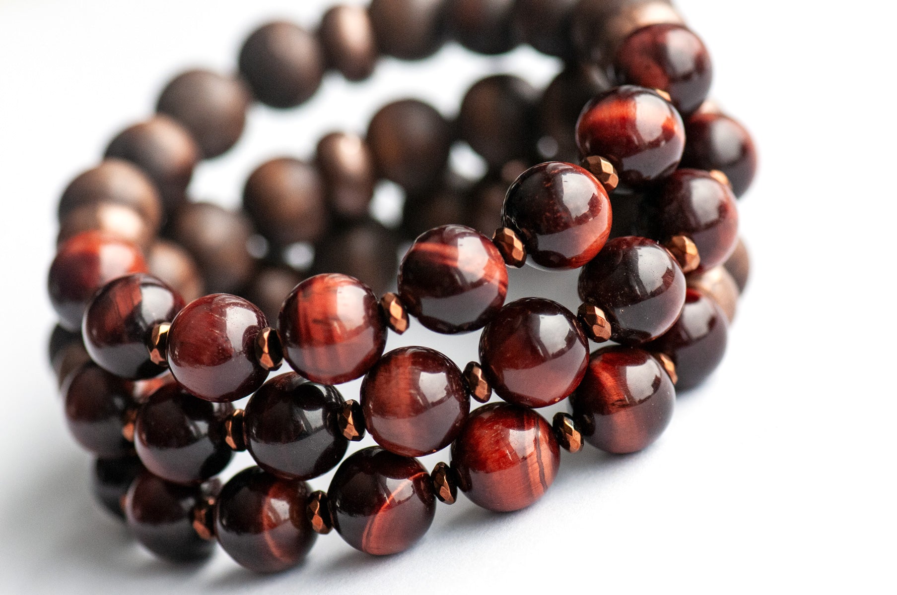 Red Tiger Eye, vintage olive wood, and copper hematite bracelet, handmade in New Brunswick Canada Sold Separately