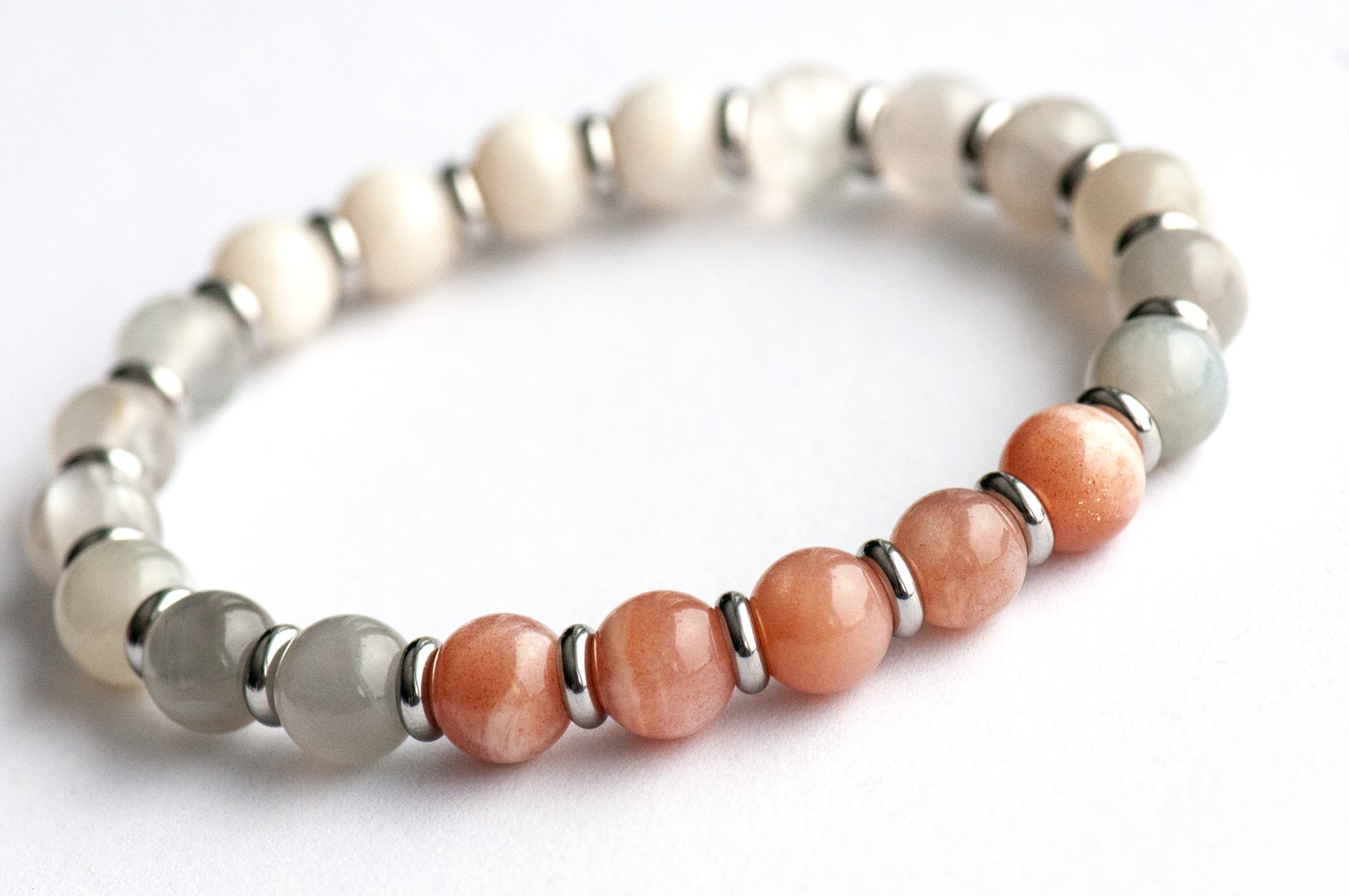 Grade A Rainbow Moonstone crystal healing bracelet handmade in New Brunswick Canada