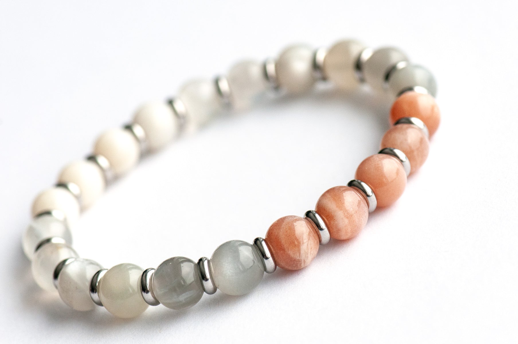 Grade A Rainbow Moonstone crystal healing bracelet handmade in New Brunswick Canada