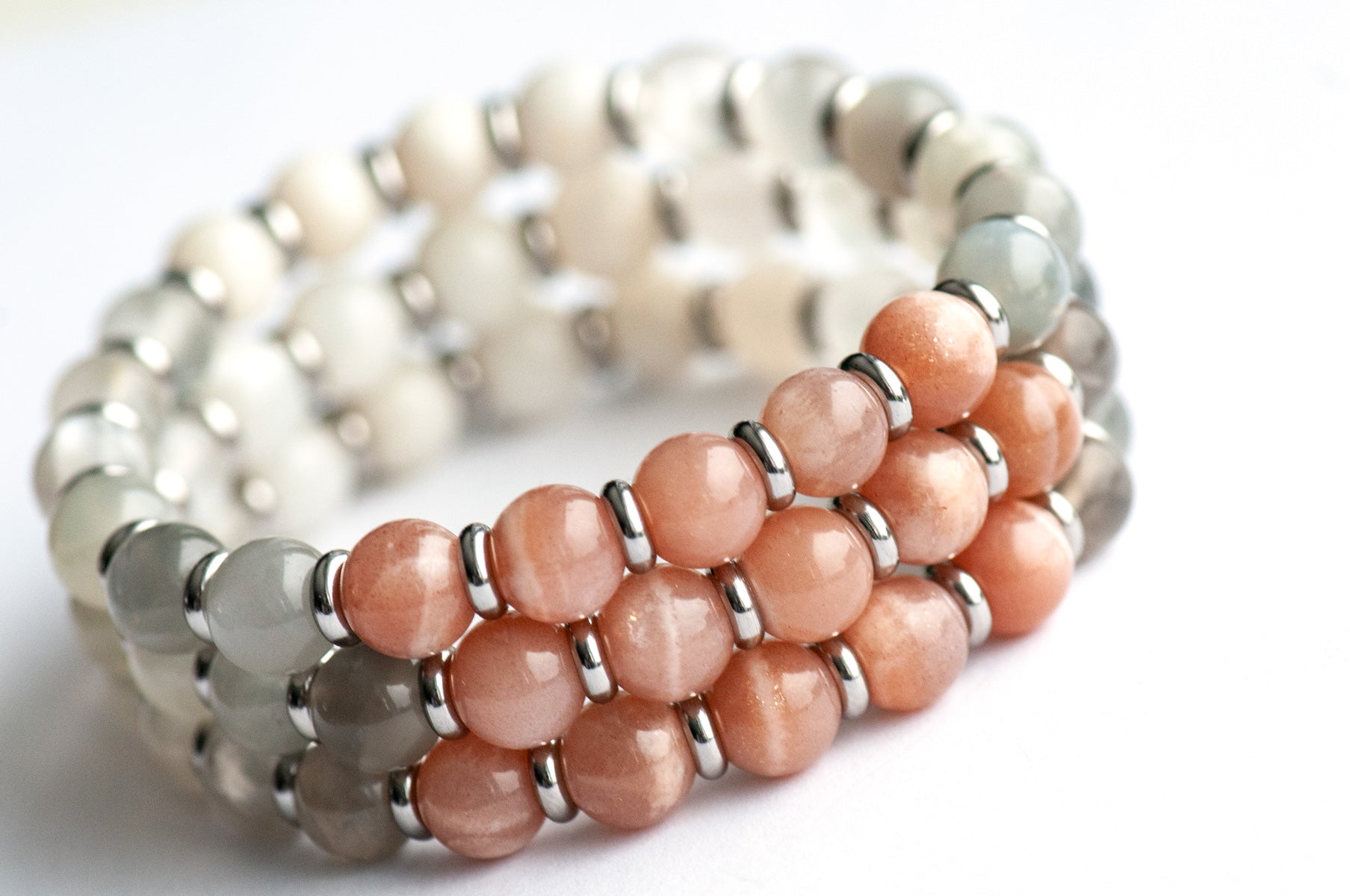 Grade A Rainbow Moonstone crystal healing bracelet handmade in New Brunswick Canada