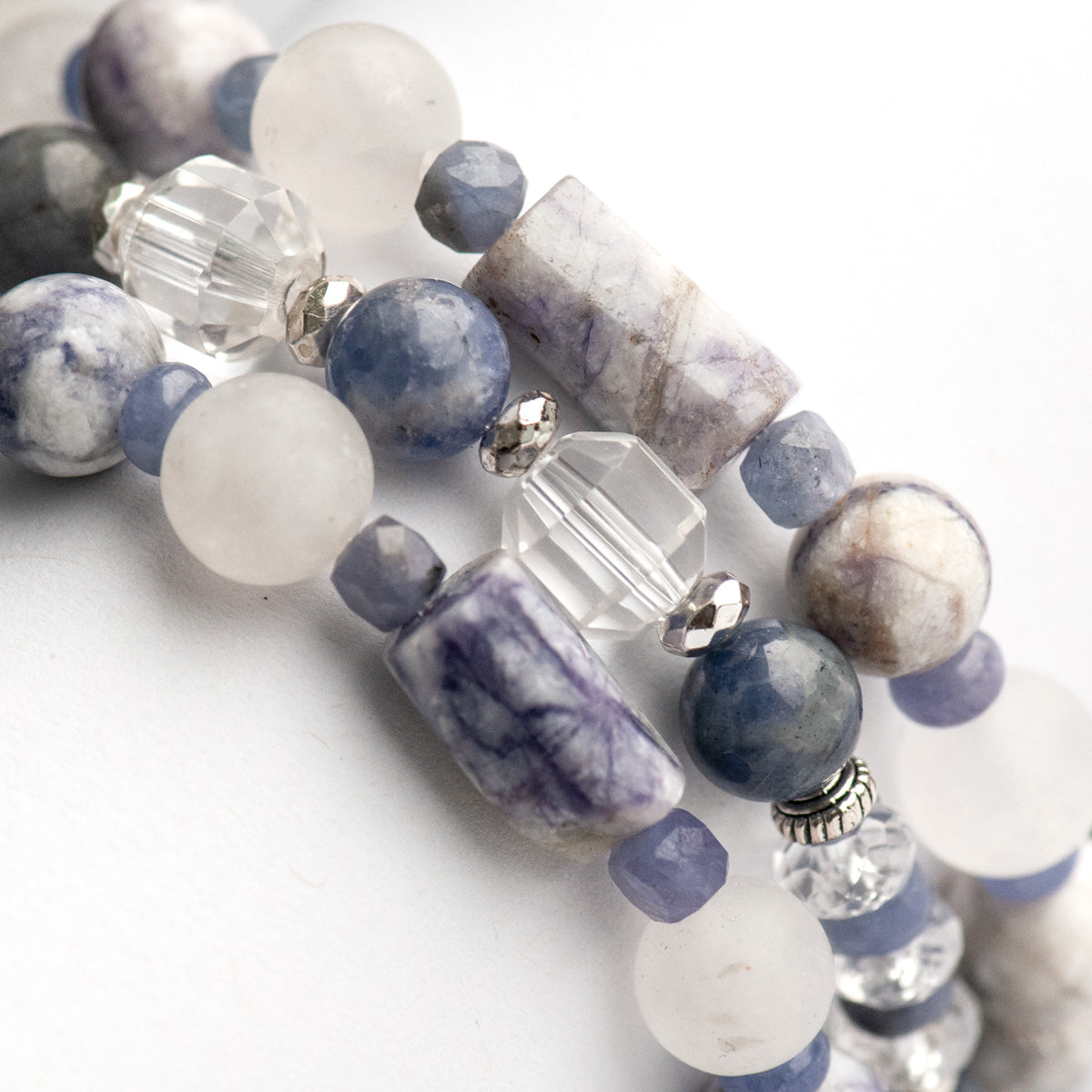 Tanzanite, Crystal Quartz, and Tiffany Jasper bracelet set handmade in New Brunswick Canada