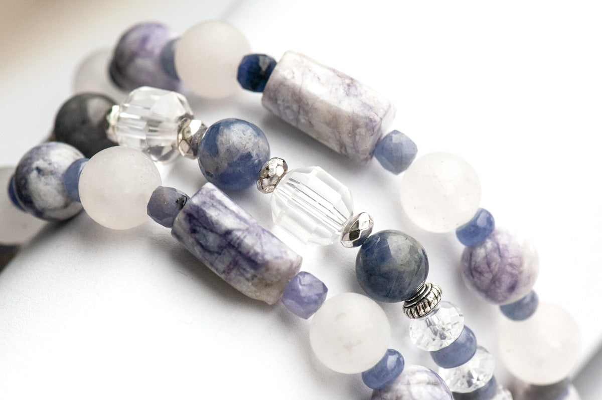 Tanzanite, Crystal Quartz, and Tiffany Jasper bracelet set handmade in New Brunswick Canada