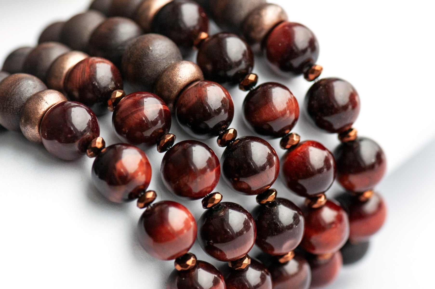 Red Tiger Eye, vintage olive wood, and copper hematite bracelet, handmade in New Brunswick Canada Sold Separately