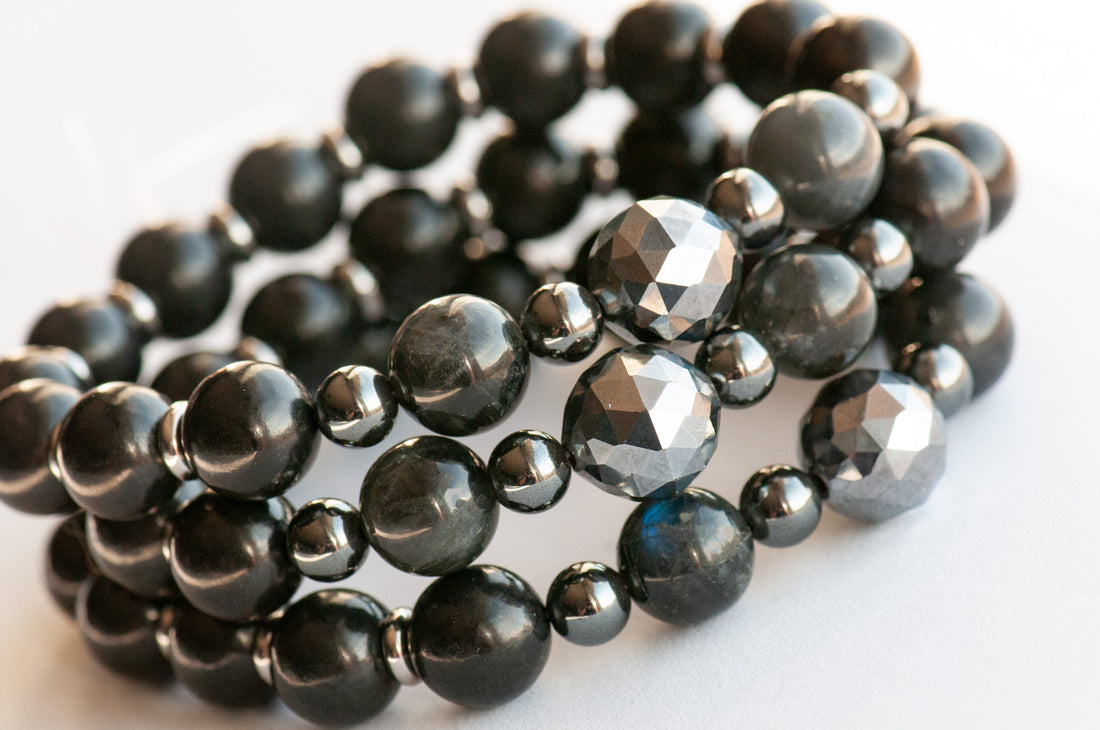 Shungite Shield Terahertz, Shungite, Hematite and Black Labradorite bracelet