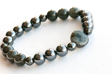 Larvikite, terahertz, black labradorite and hematite bracelet