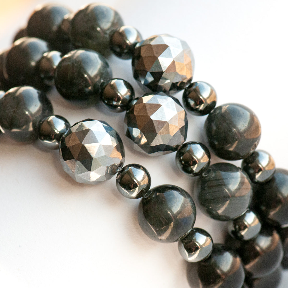 Stack of Shungite Shield Terahertz, Shungite, Hematite and Black Labradorite bracelet sold separately