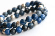 Stack of Beautiful A-grade blue sodalite stretch bracelets for sale separately. Handmade in New Brunswick Canada