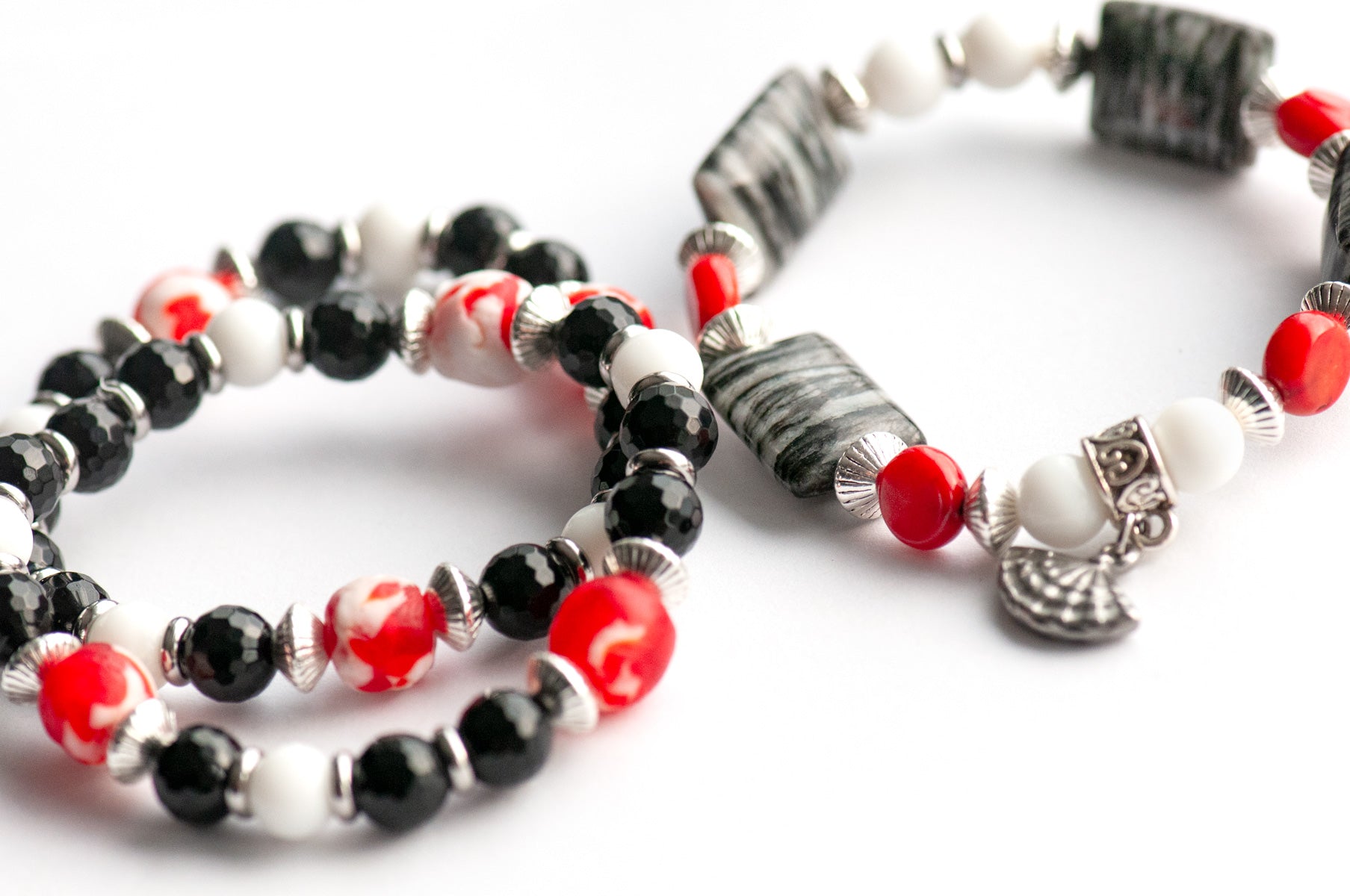 Voyage to Andalusia bracelet set with onyx, agate, jasper, and recycled glass beads. Handmade in Canada