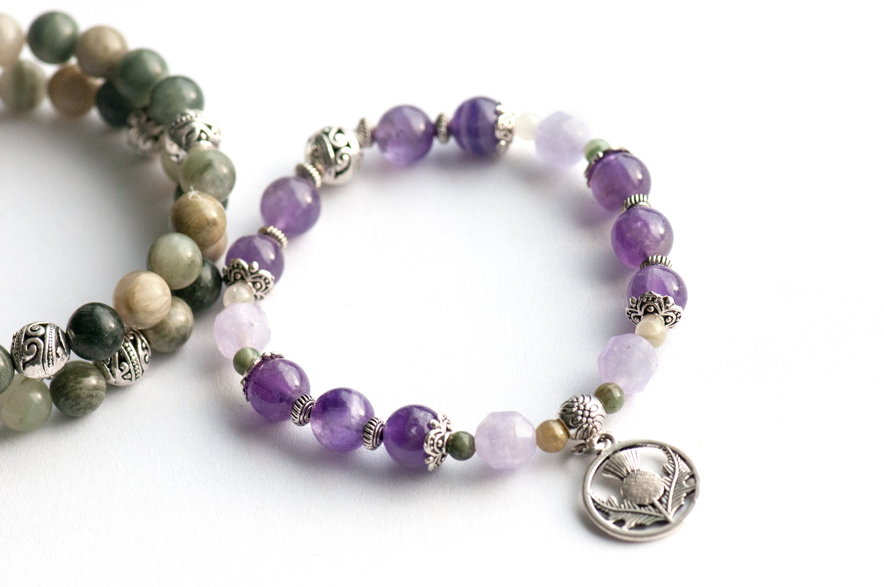Voyage to Edinburgh Scotland themed  bracelet set with Amethyst and Jasper handmade in Canada