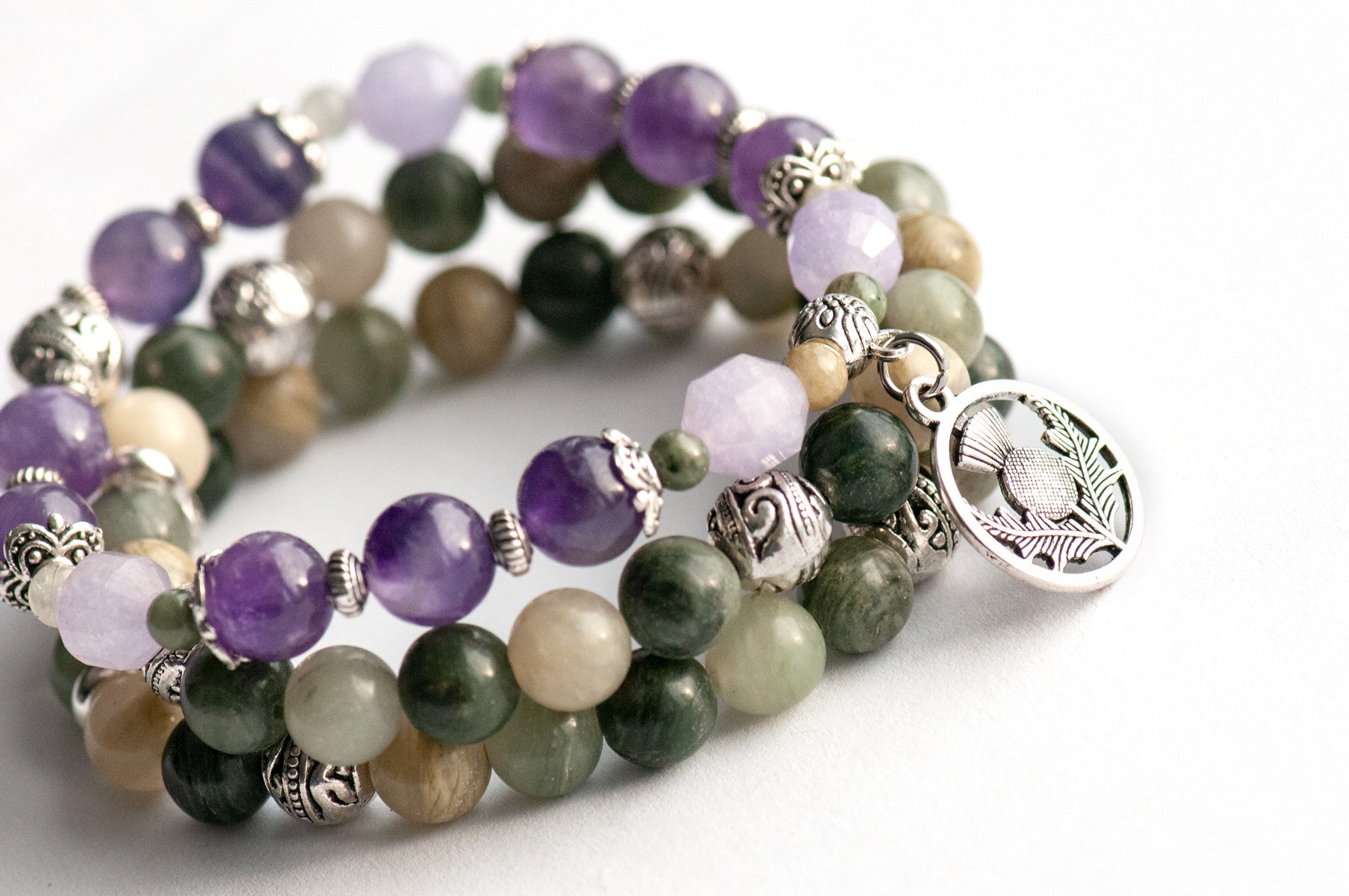 Voyage to Edinburgh Scotland themed  bracelet set with Amethyst and Jasper handmade in Canada