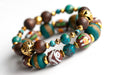 Voyage to Lima bracelet set with Chrysocolla and Krobo Beads in teal and brown