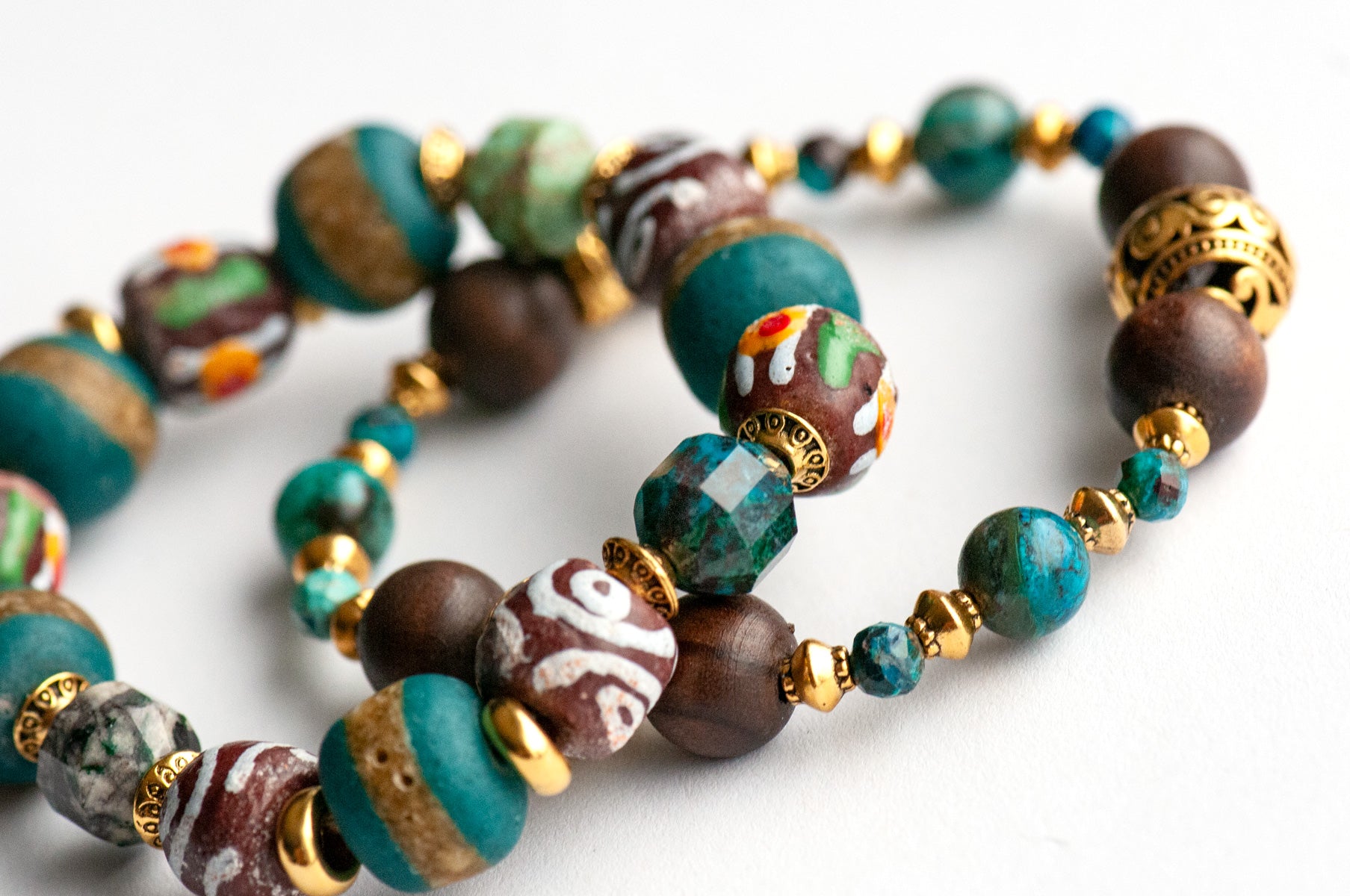 Voyage to Lima bracelet set with Chrysocolla and Krobo Beads