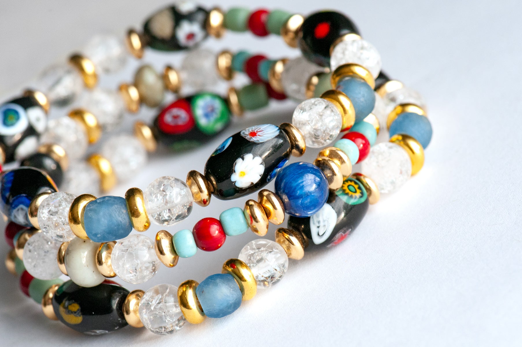Voyage to Venice - Handmade bracelet set with Kyanite, Quartz, Garnet, and recycled glass beads