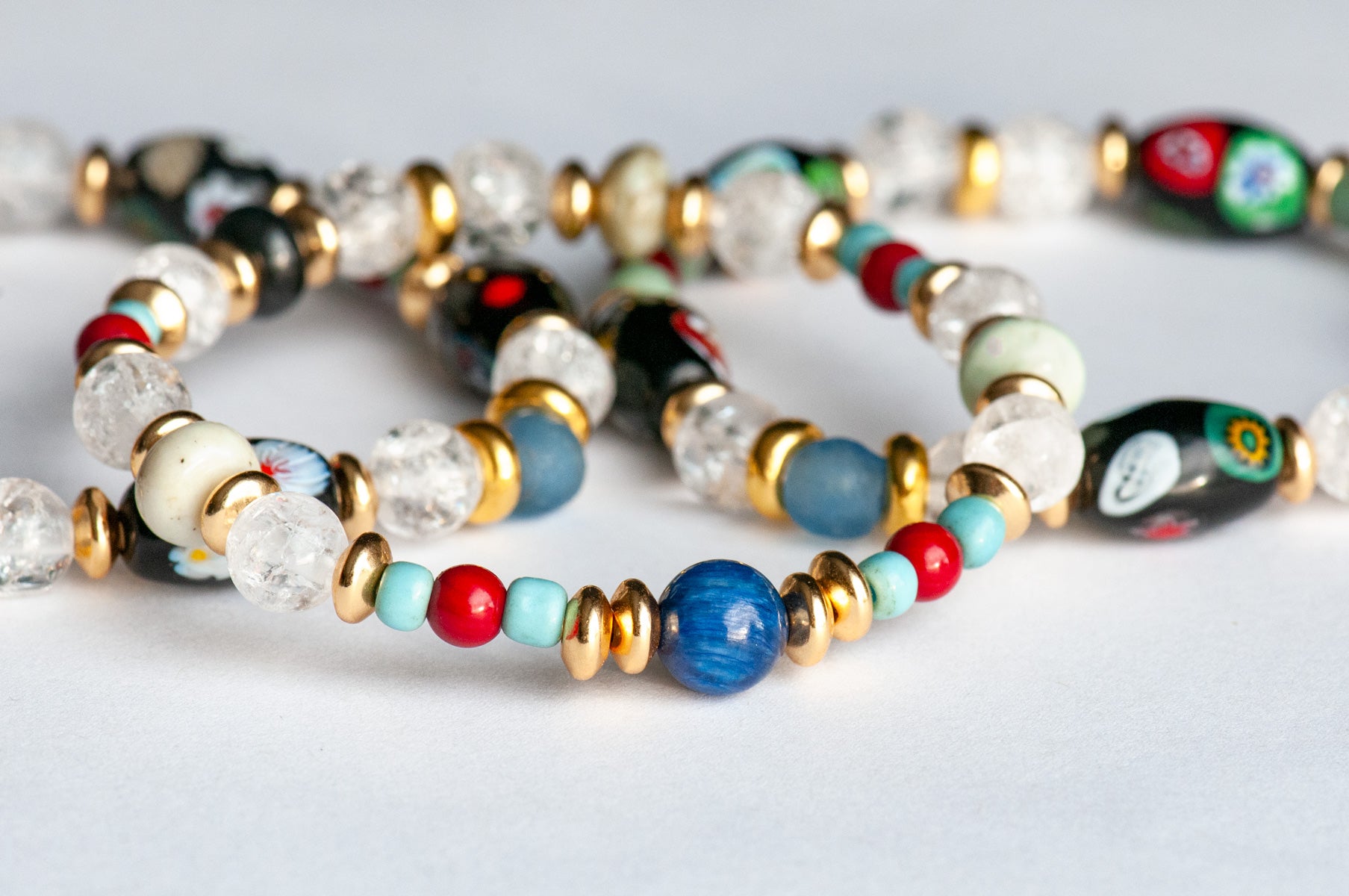 Voyage to Venice - Handmade bracelet set with Kyanite, Quartz, Garnet, and recycled glass beads