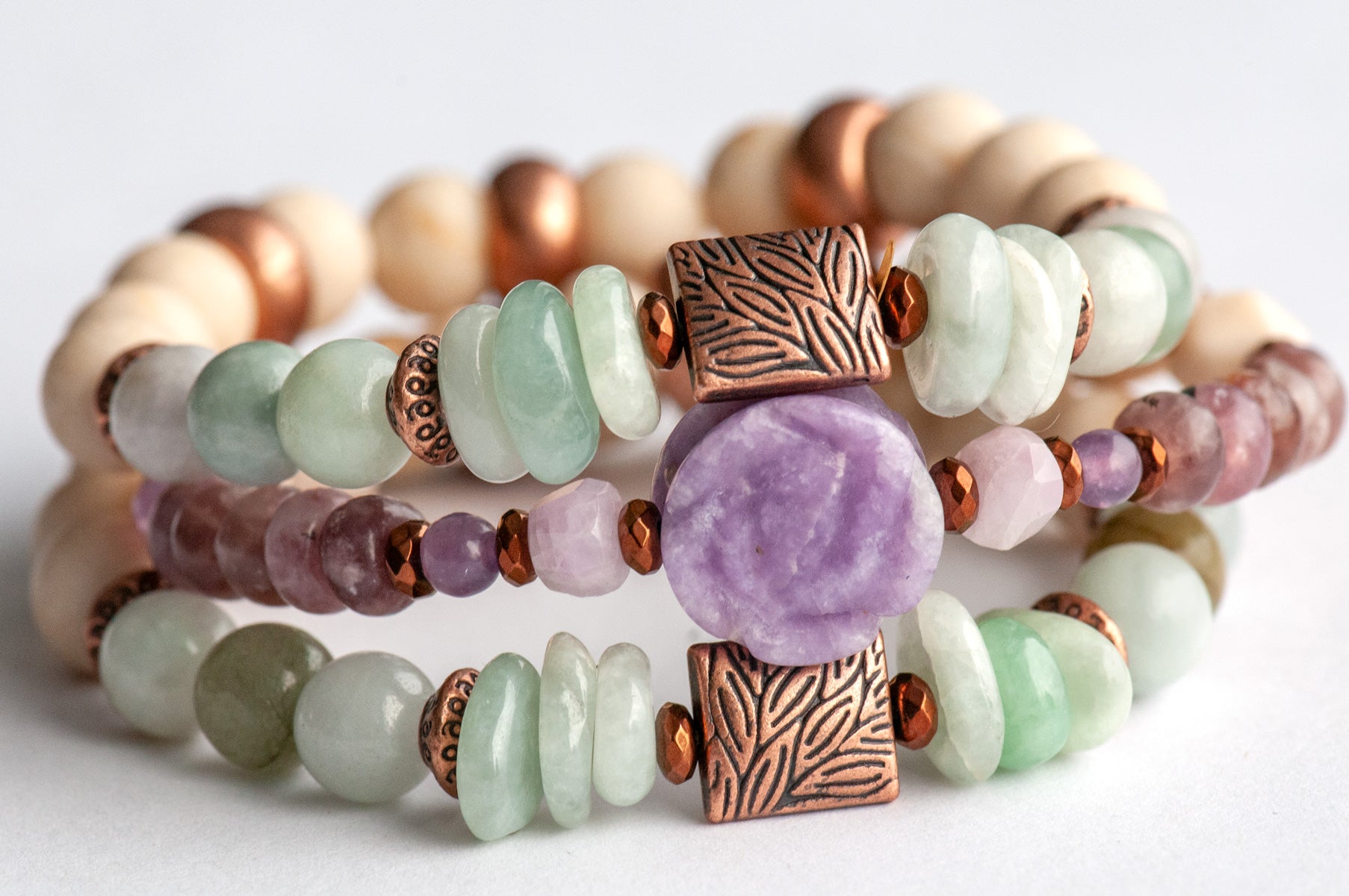 Voyage en Provence - Lepidolite and Jade Bracelet Set handmade in New Brunswick, Canada