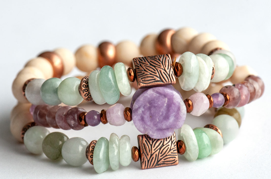 Voyage en Provence - Lepidolite and Jade Bracelet Set handmade in New Brunswick, Canada