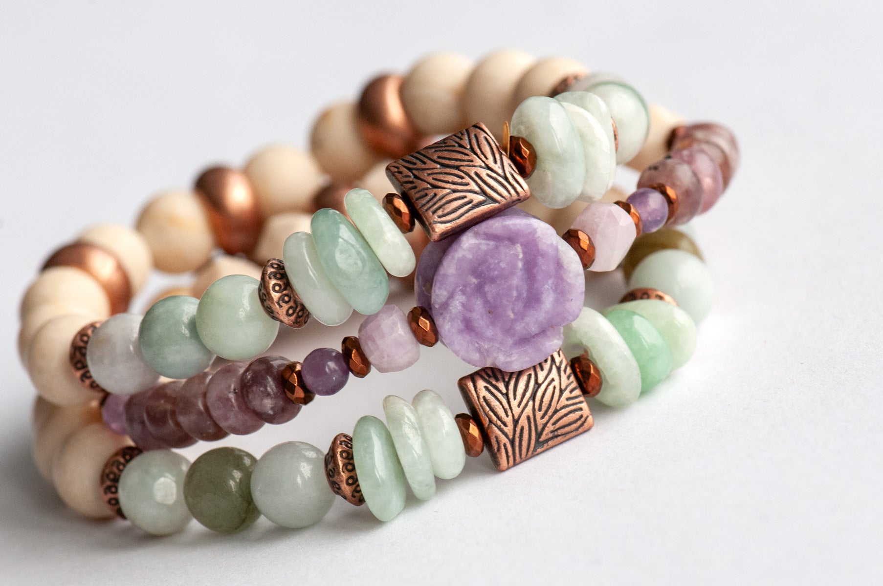 Voyage en Provence - Lepidolite and Jade Bracelet Set handmade in New Brunswick, Canada