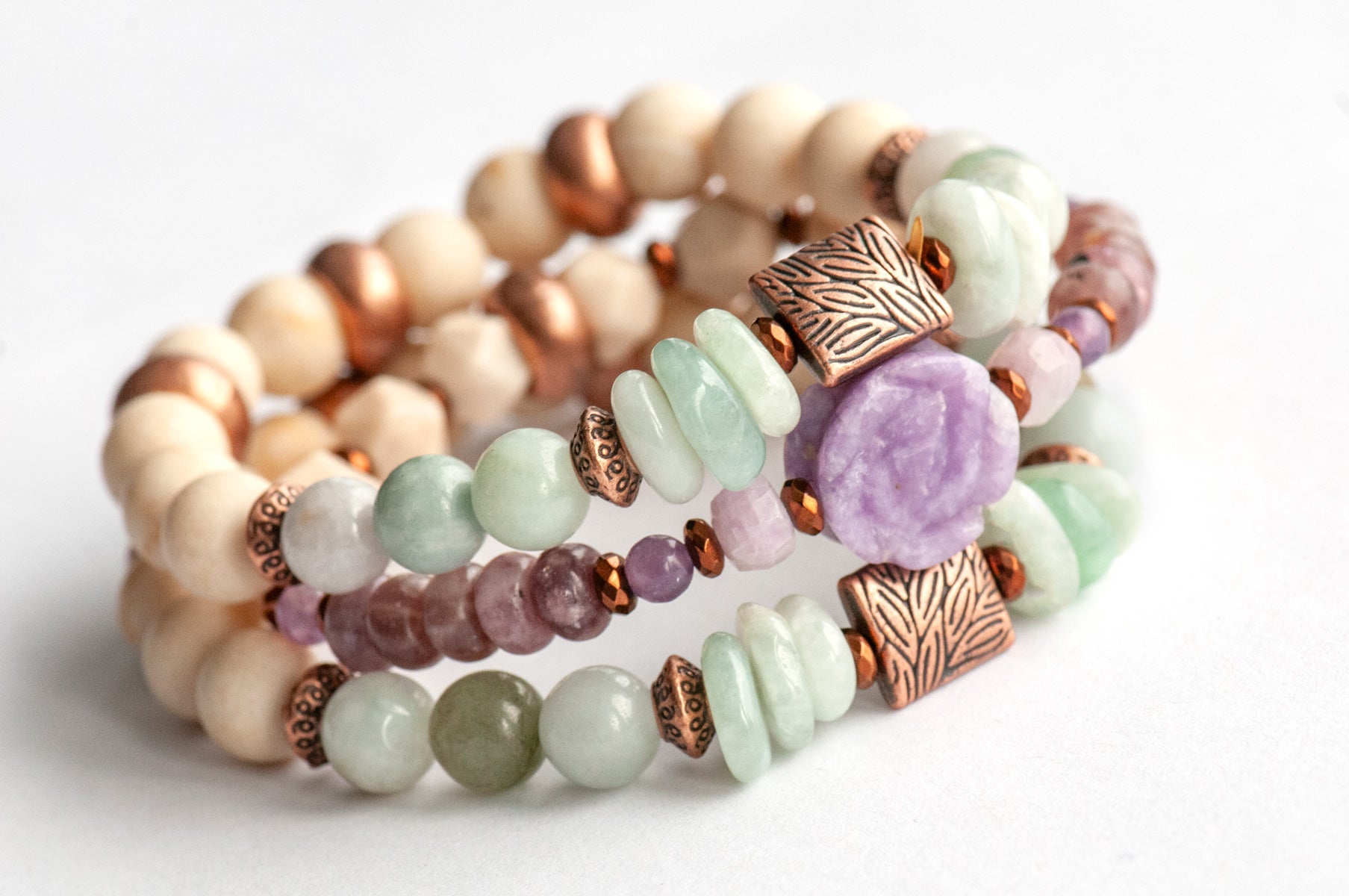 Voyage en Provence - Lepidolite and Jade Bracelet Set handmade in New Brunswick, Canada